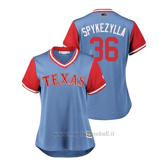 Maglia Baseball Donna Texas Rangers Mike Minor 2018 Llws Players Weekend Spykezylla Light TOrnto Blue Jays